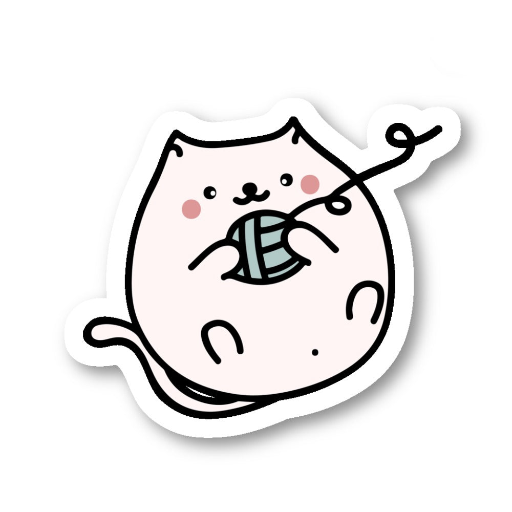 Cute Kitten Playing With Yarn Vinyl Sticker