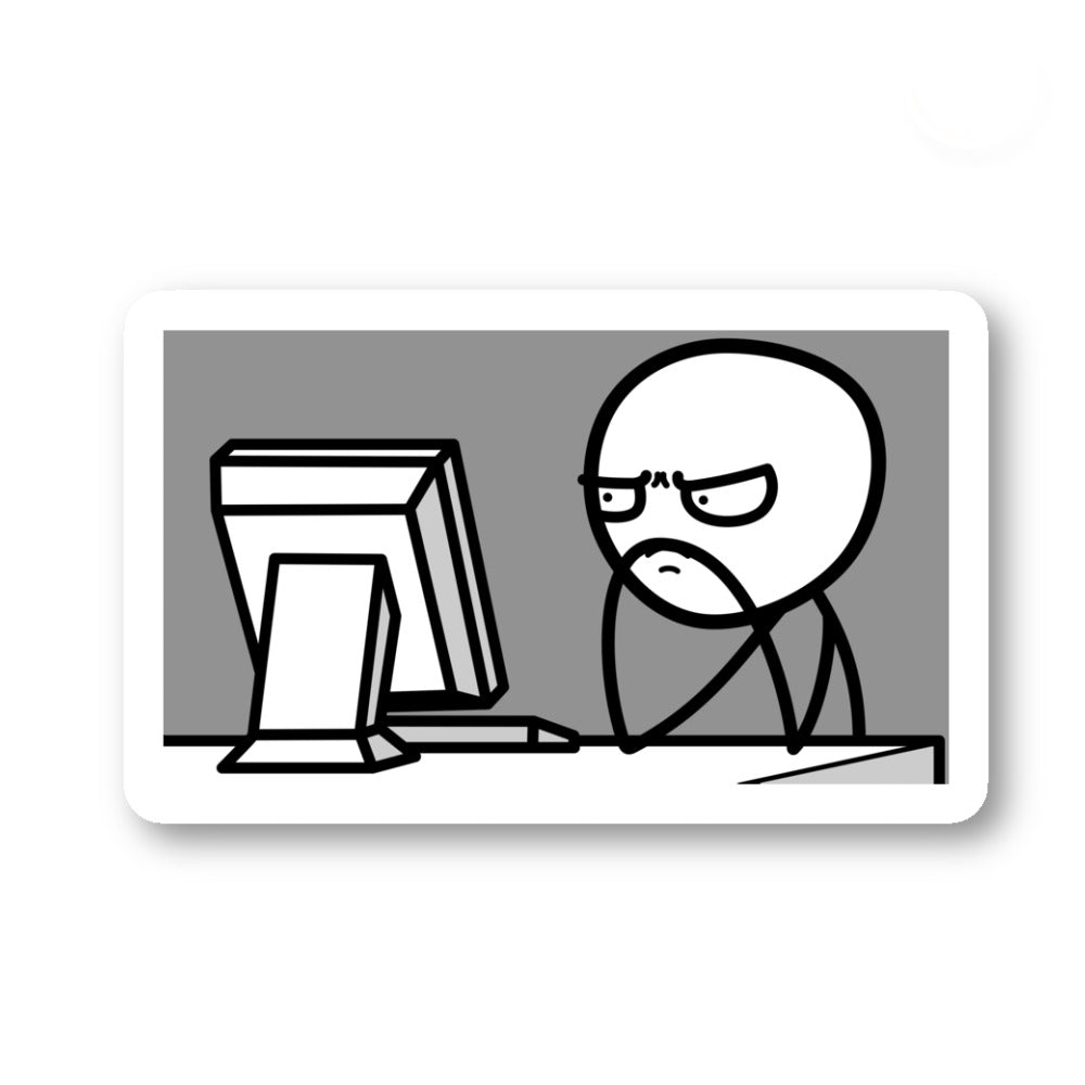 Funny Man Sitting At Computer MEME Vinyl Sticker