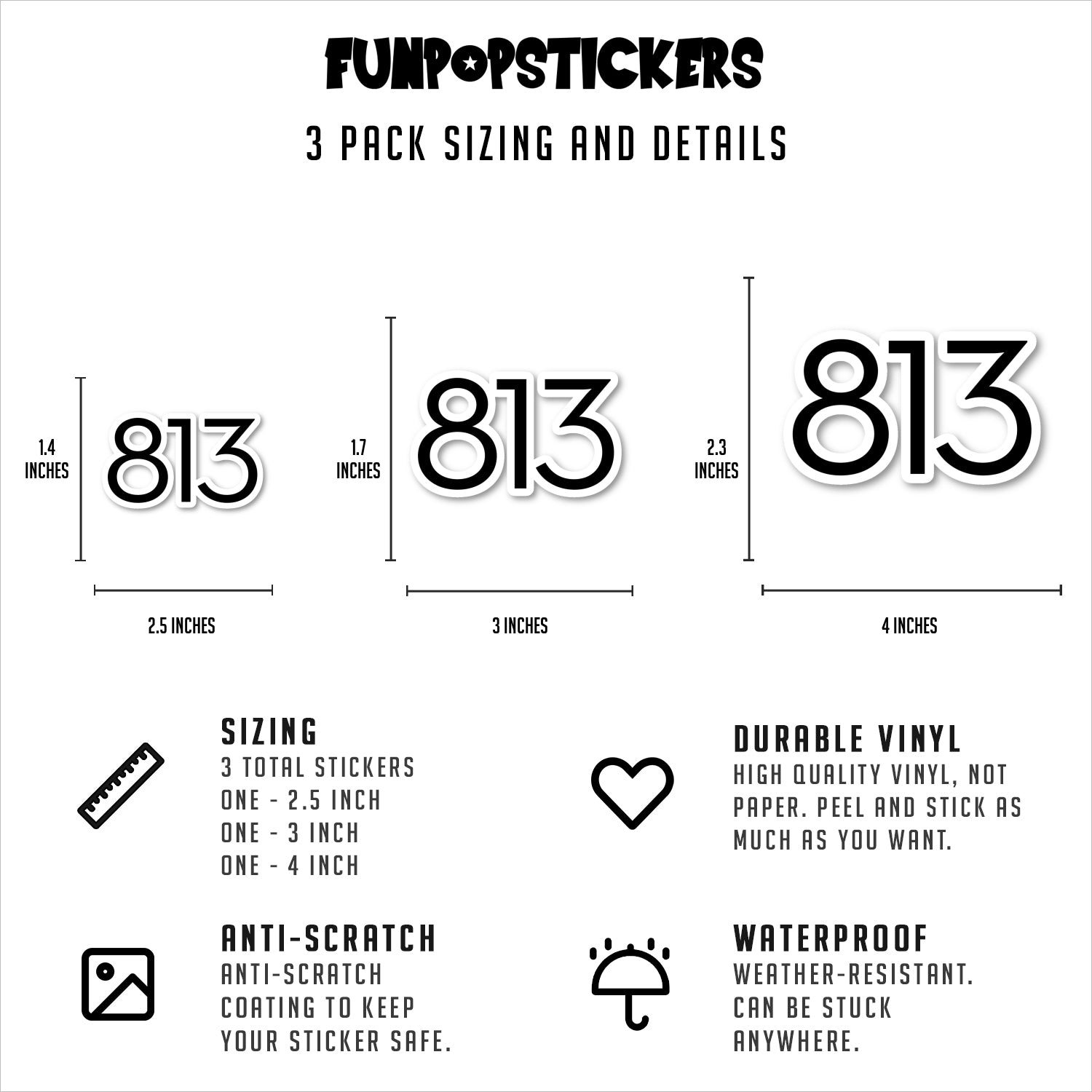 Tampa Florida 813 Area Code Vinyl Stickers