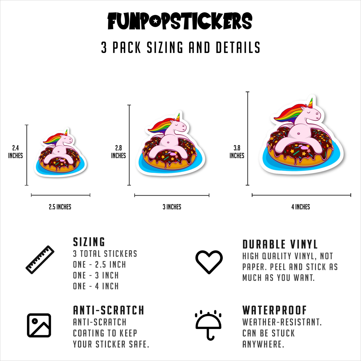 Unicorn On A Donut Floaty Vinyl Stickers
