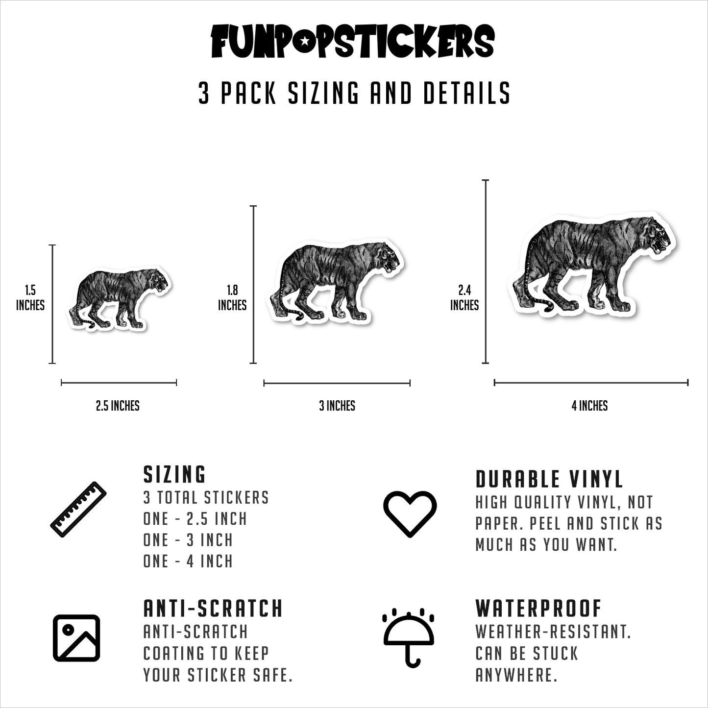 Tiger Drawing Black And White Vinyl Stickers