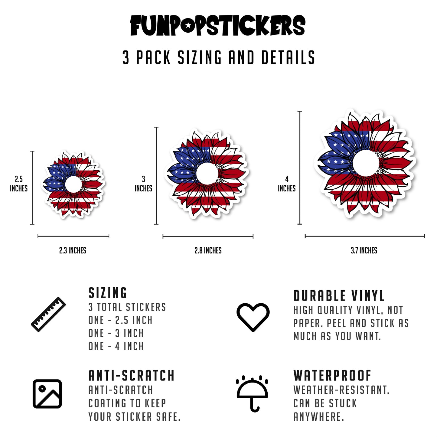 Flower America United States Flag Vinyl Stickers