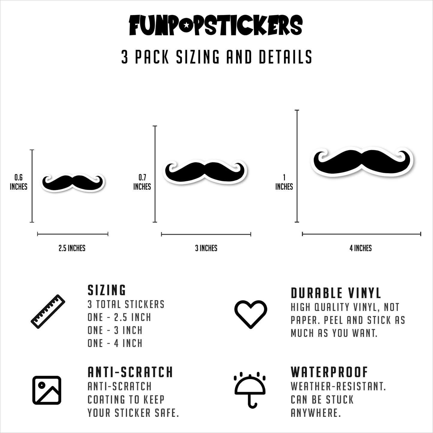 Mustache Fancy Curled Vintage Mustache Vinyl Stickers