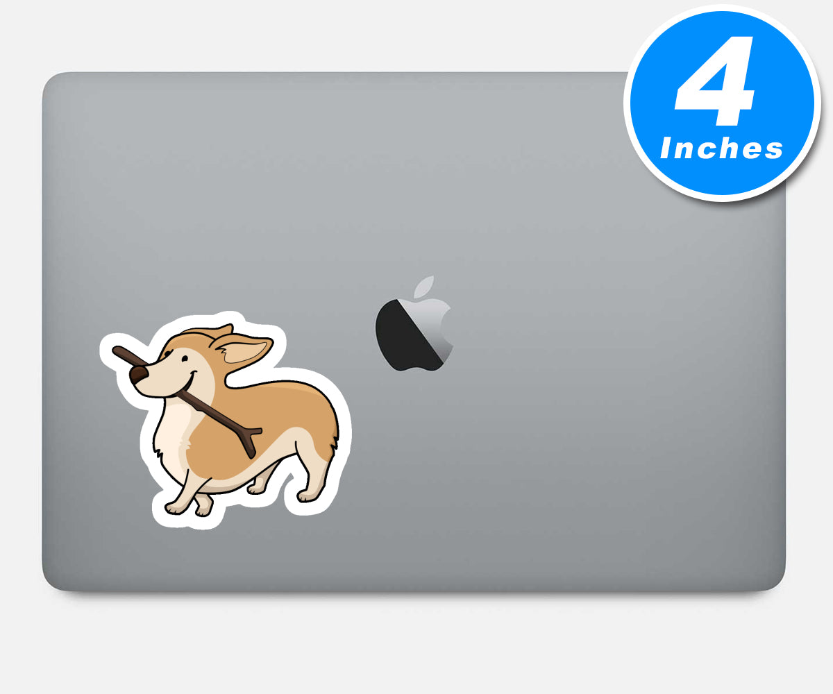 Corgi With Stick Vinyl Stickers