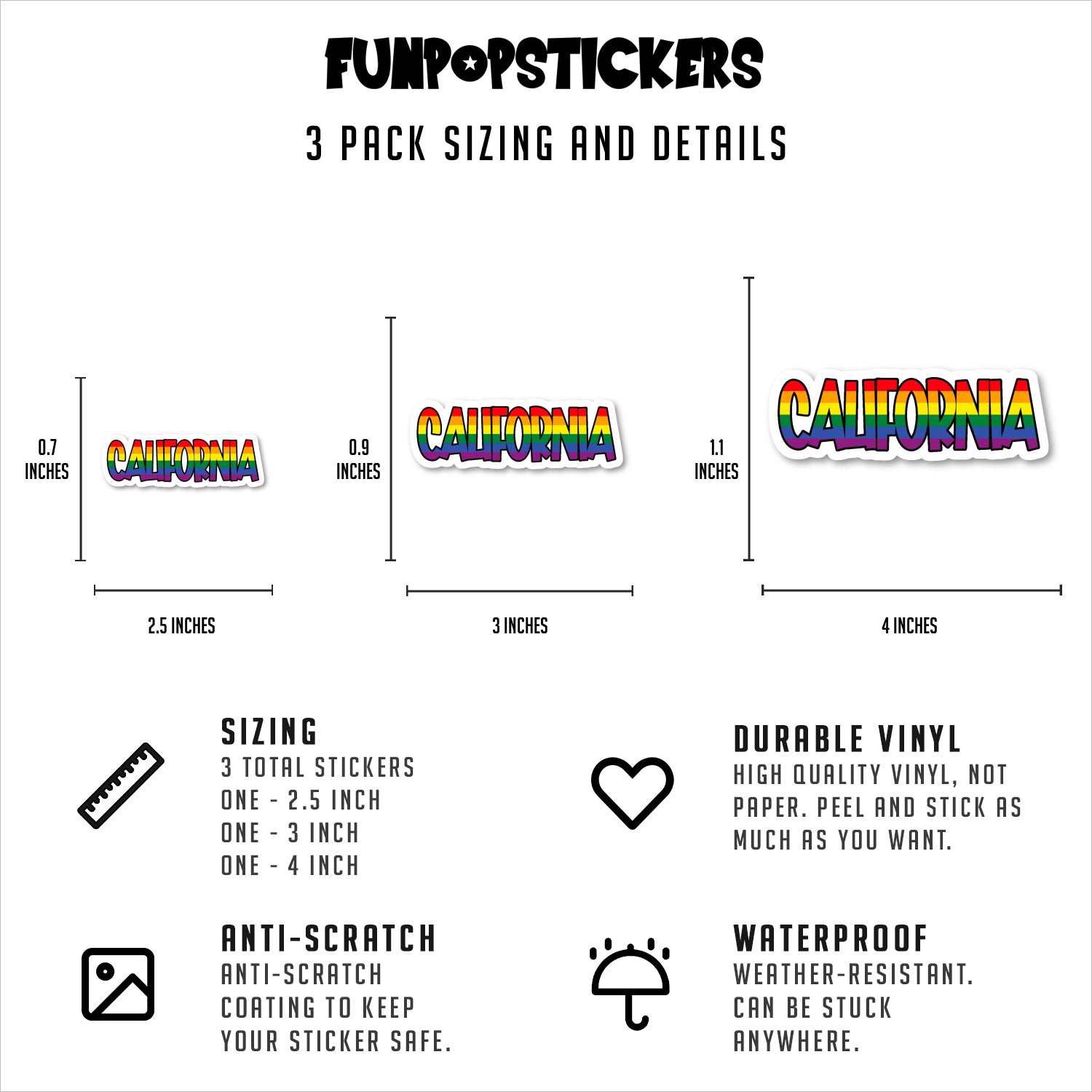 California Gay Pride Rainbow Vinyl Stickers