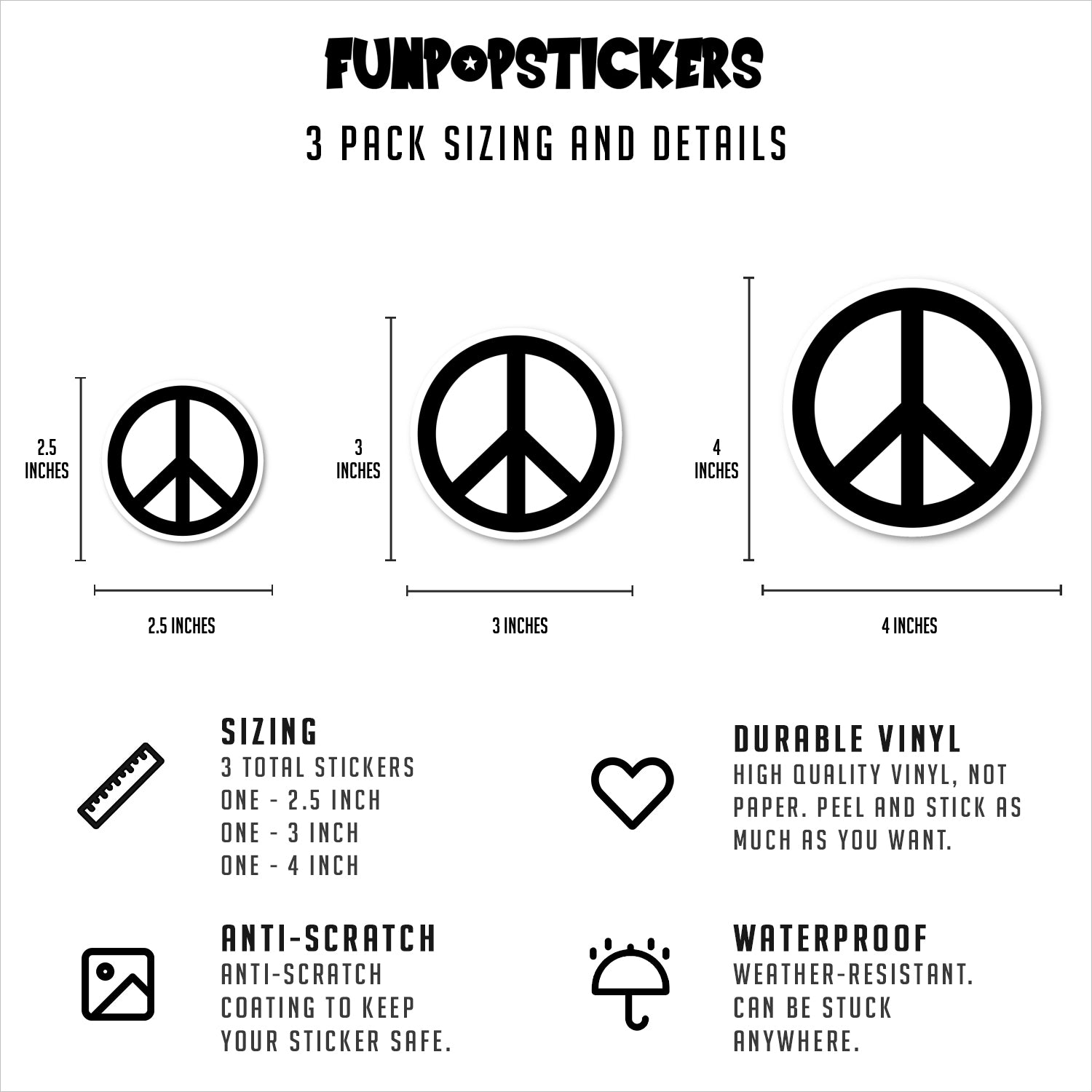 Peace Symbol Black Vinyl Stickers