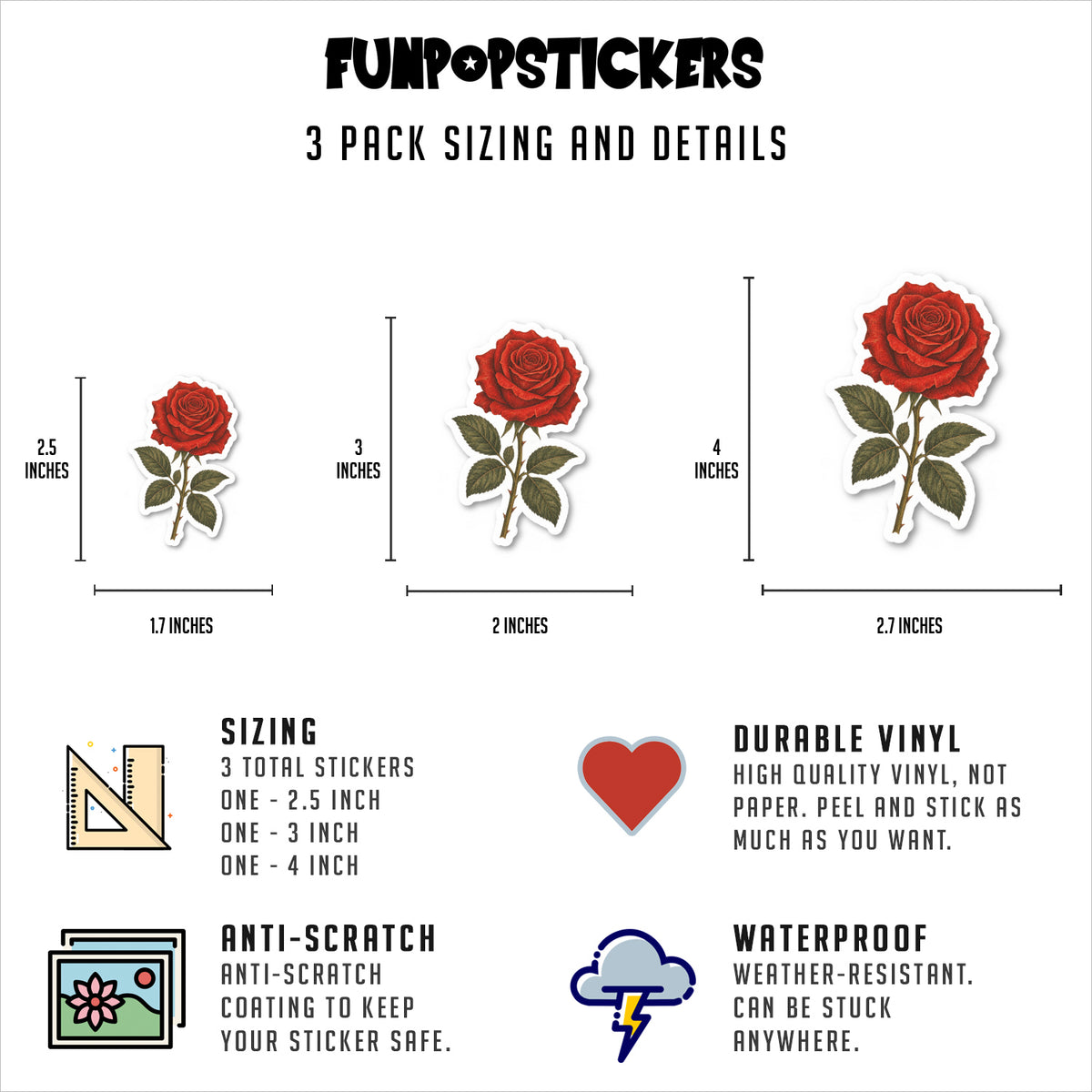 Red Rose Vinyl Stickers