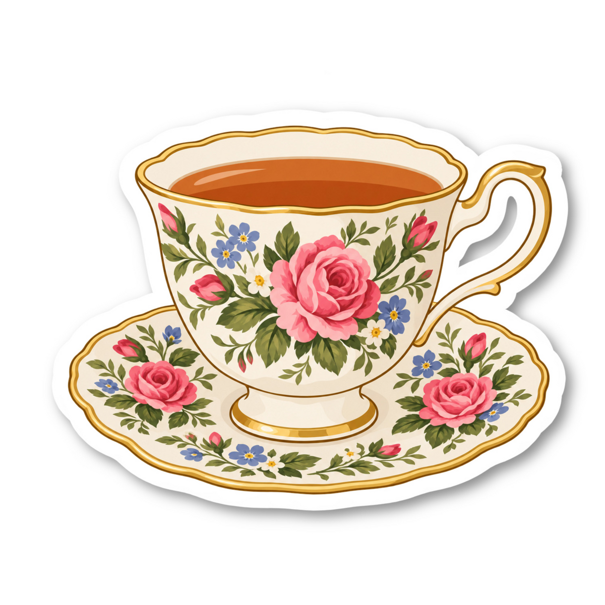 Vintage Floral Tea Cup Sticker Vinyl Sticker