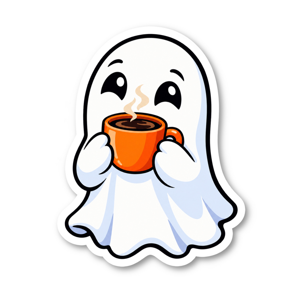 Cute Ghost Drinking Coffee Sticker Vinyl Sticker