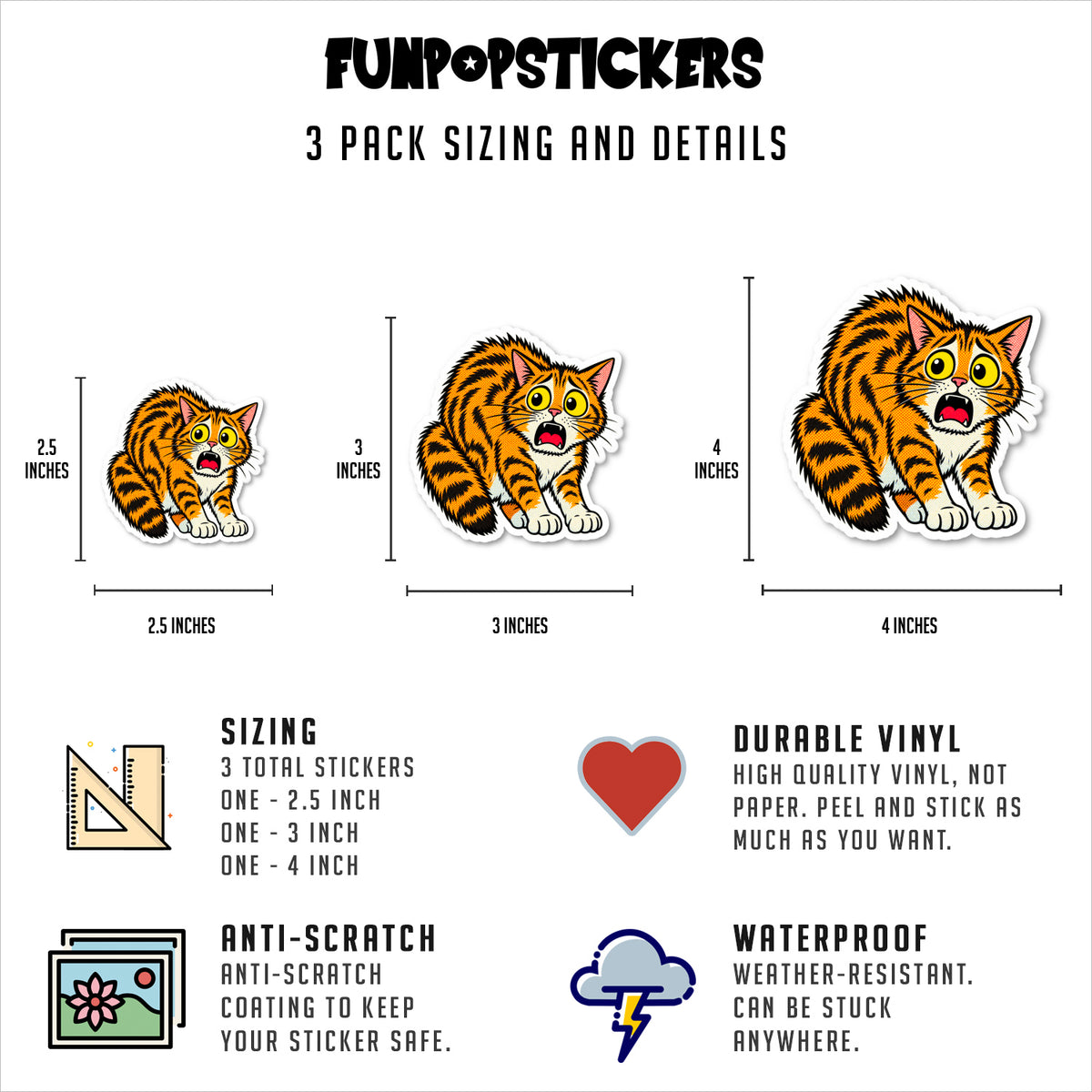 Scared Cat Sticker Vinyl Stickers