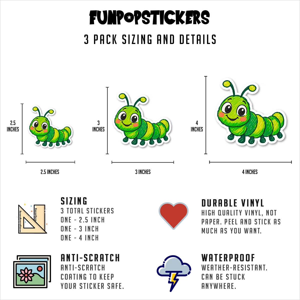 Cartoon Caterpillar Vinyl Stickers