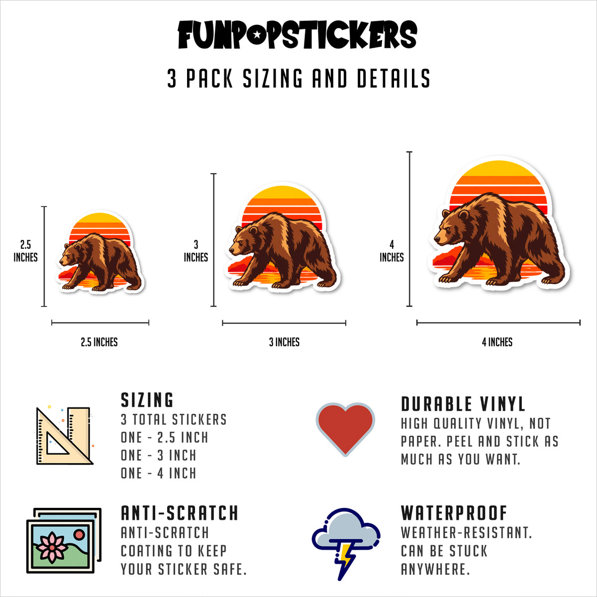 California Bear Sunset Sticker Vinyl Stickers