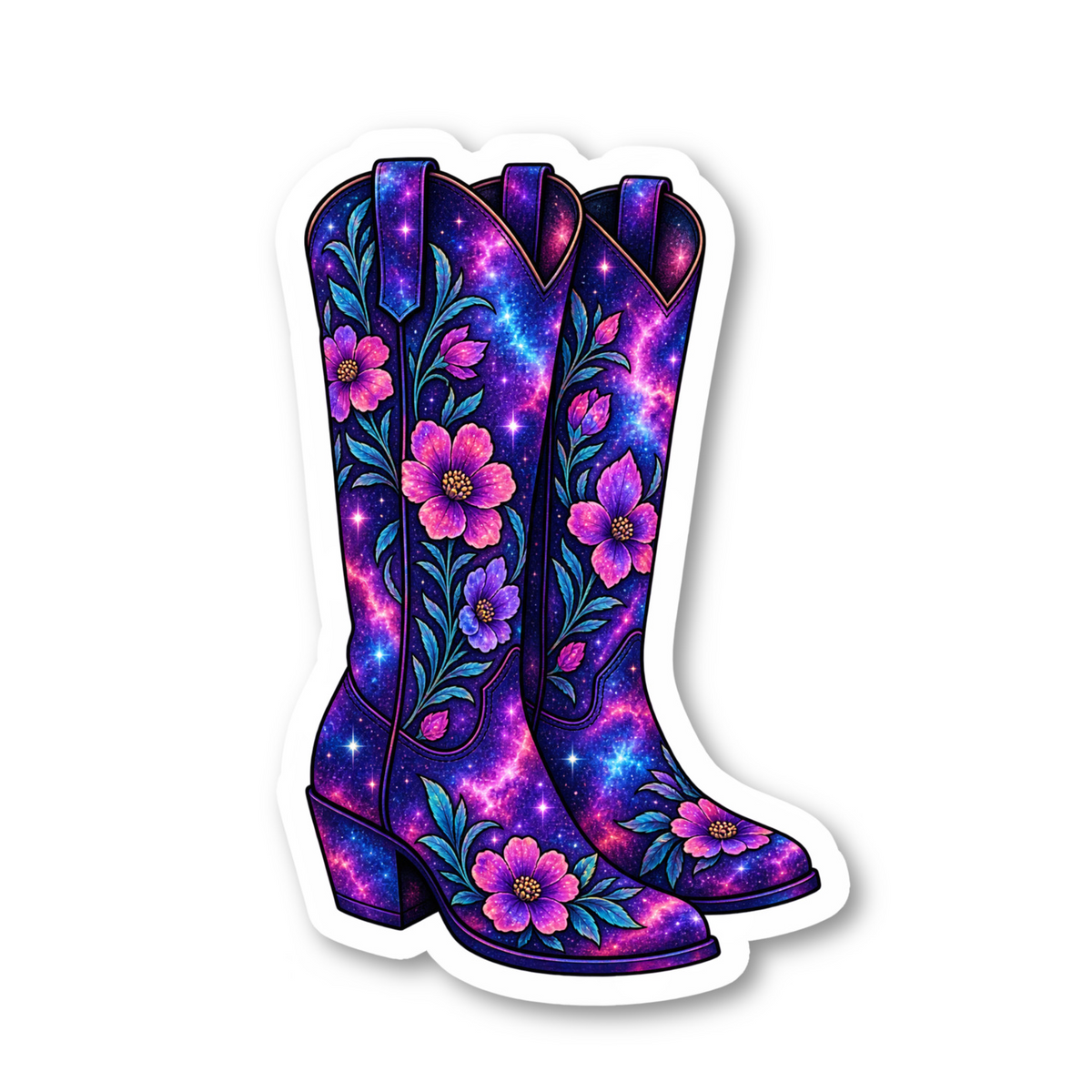 Floral Cowboy Boots Vinyl Sticker