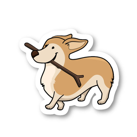 Corgi With Stick Vinyl Sticker