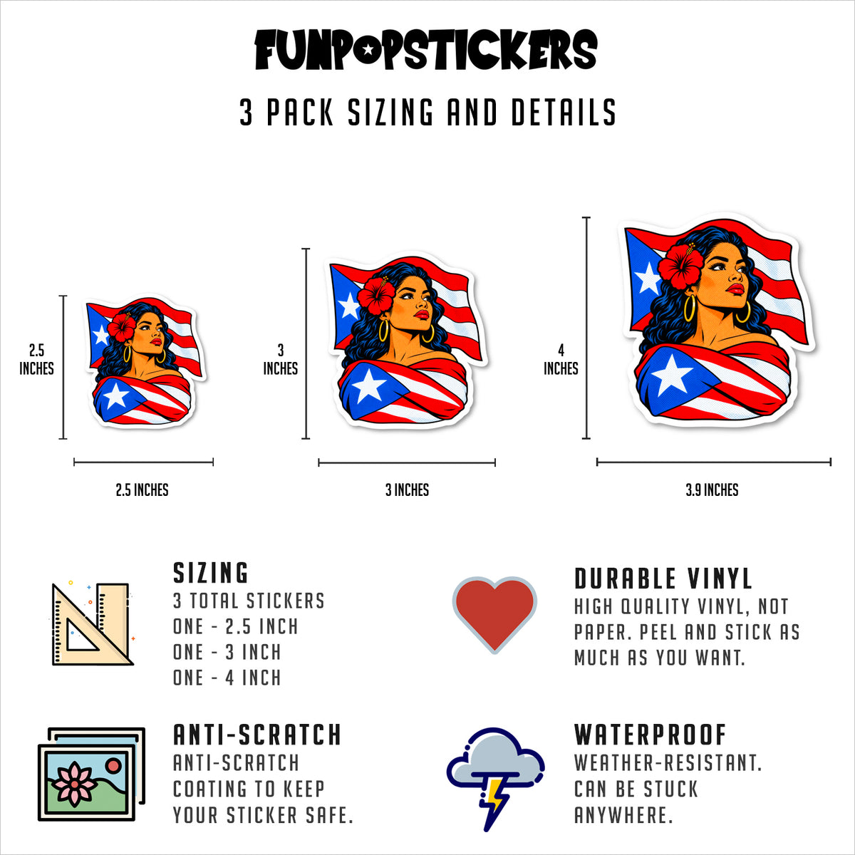 Puerto Rican Pride Stickers Vinyl Stickers