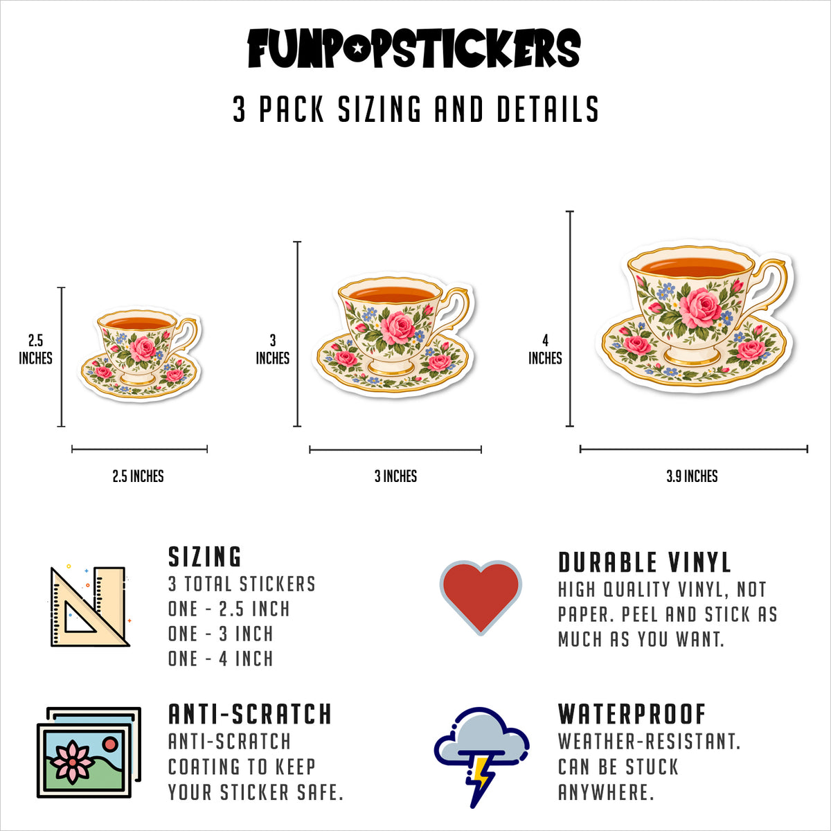 Vintage Floral Tea Cup Sticker Vinyl Stickers
