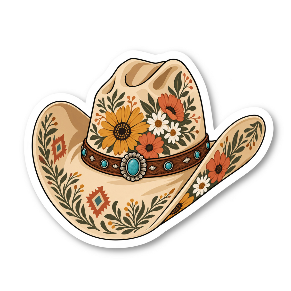 Boho Floral Cowboy Hat Sticker Vinyl Sticker