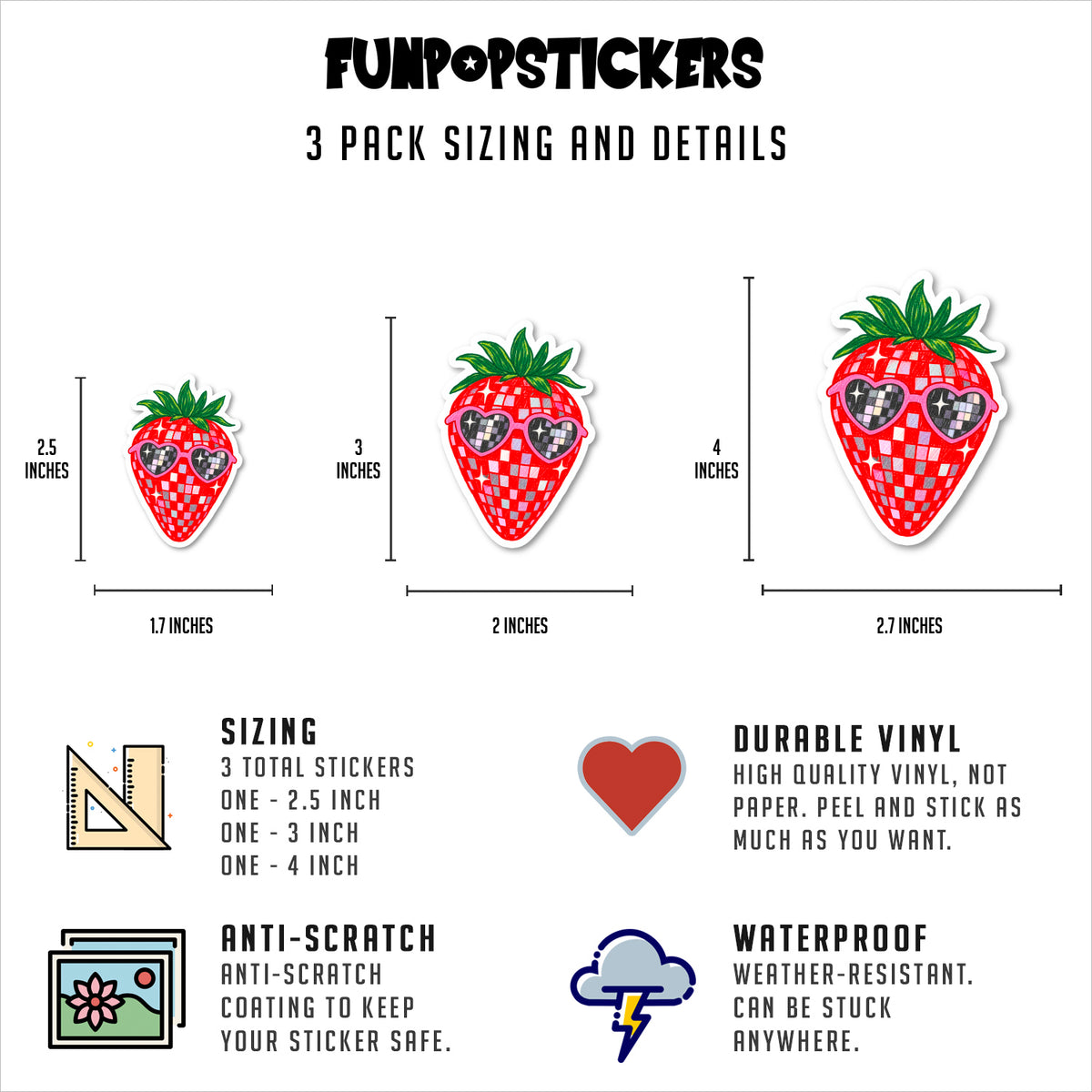 Disco Strawberry Vinyl Stickers