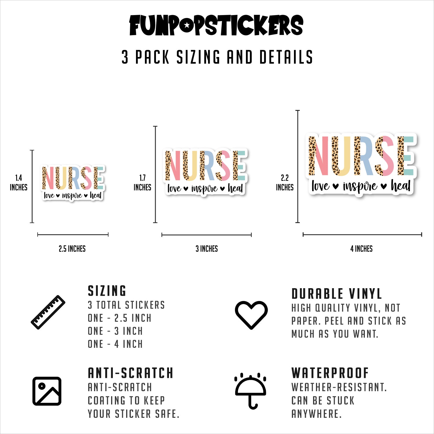 Nurse Love Inspire Heal Vinyl Stickers