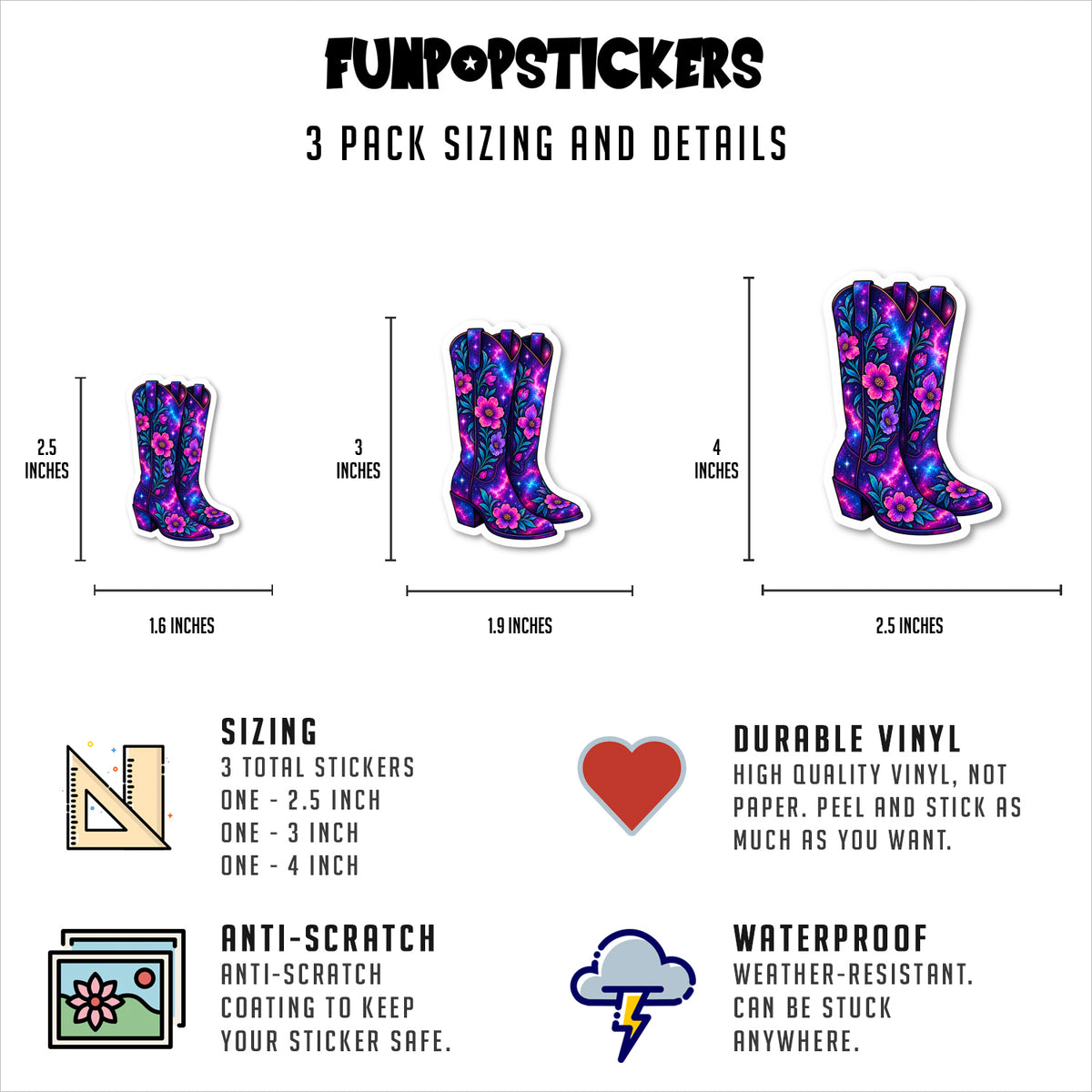 Floral Cowboy Boots Vinyl Stickers