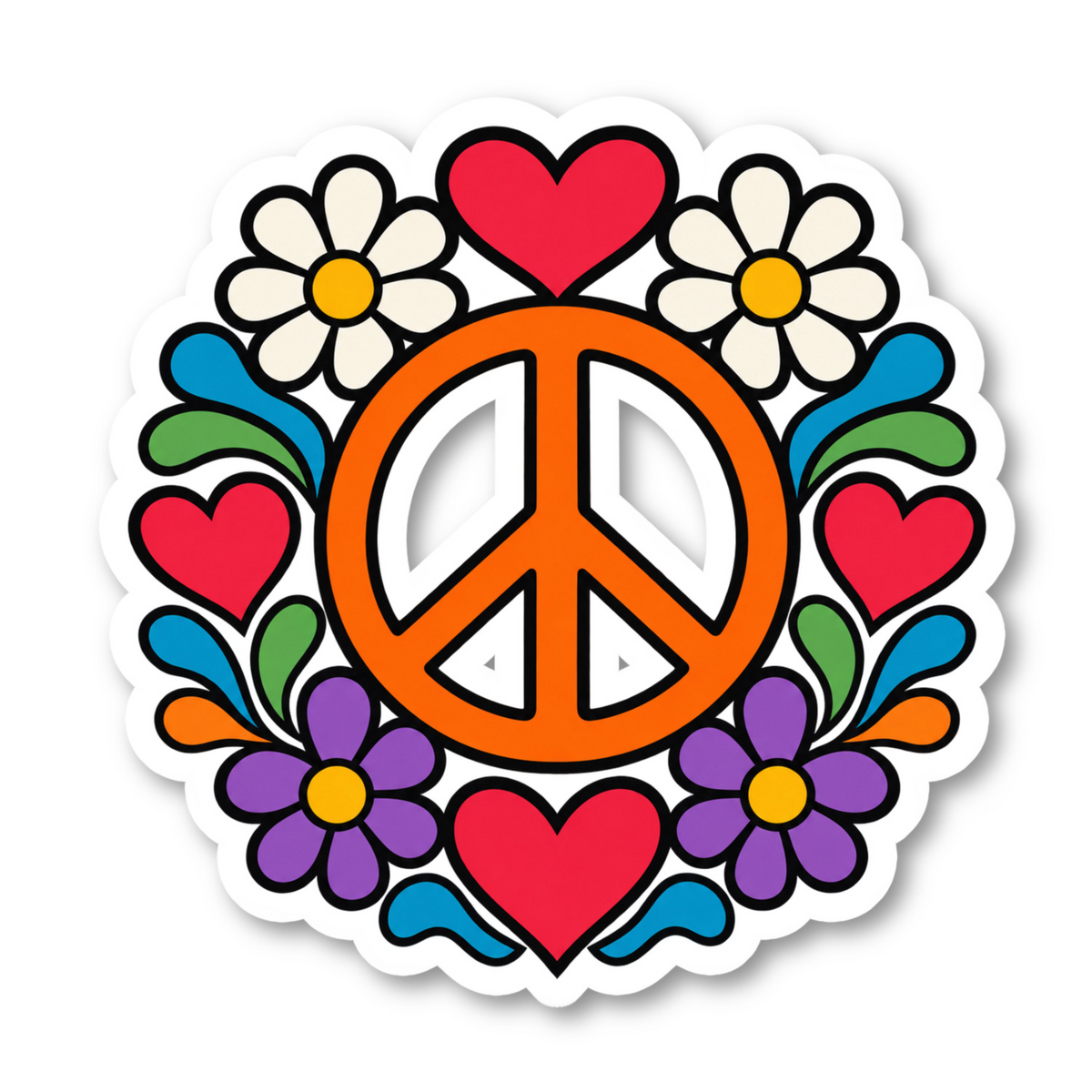 Retro Peace And Love Stickers Vinyl Sticker