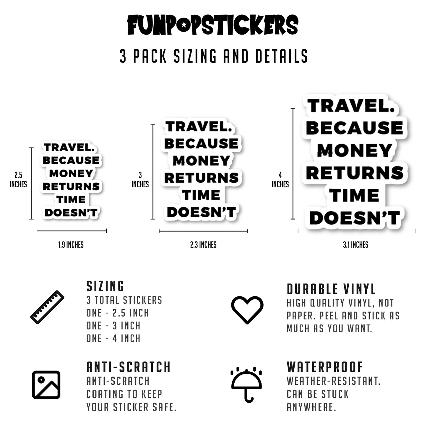Travel Because Money Returns Time Does Not Vinyl Stickers