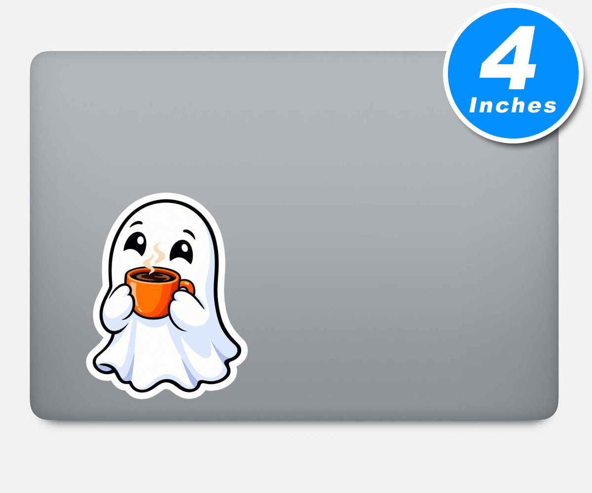 Cute Ghost Drinking Coffee Sticker Vinyl Stickers
