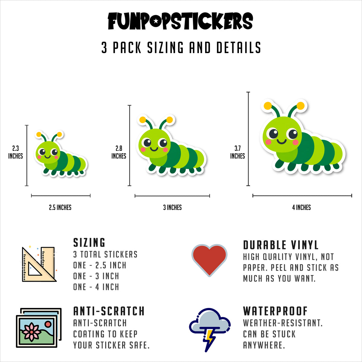 Cartoon Caterpillar Vinyl Stickers