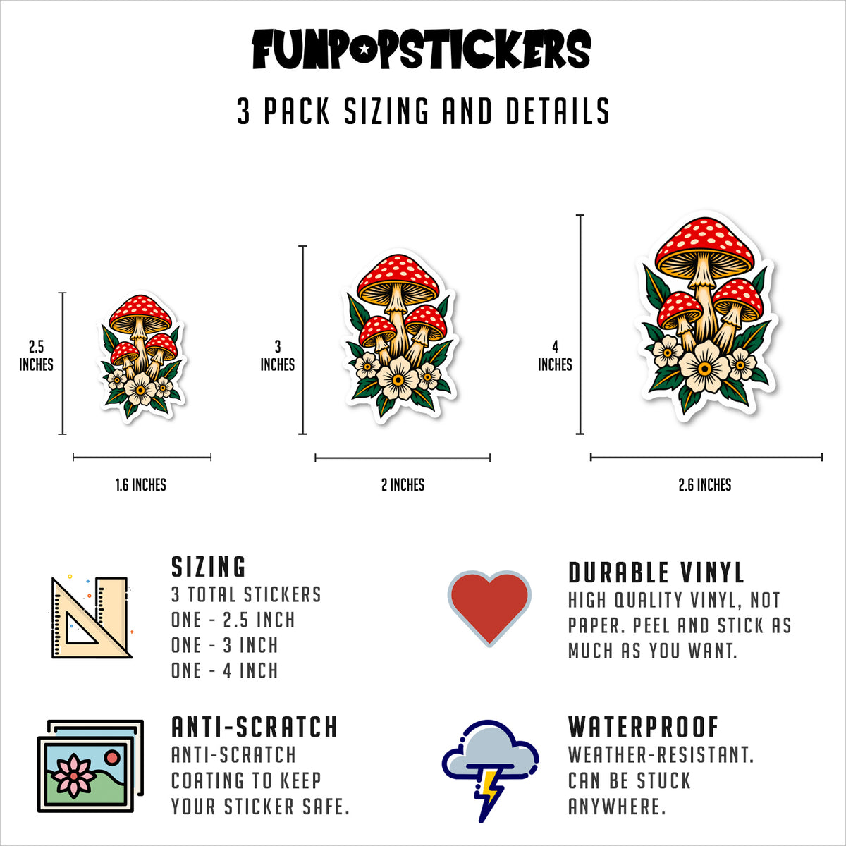 Mushrooms And Flowers Vinyl Stickers