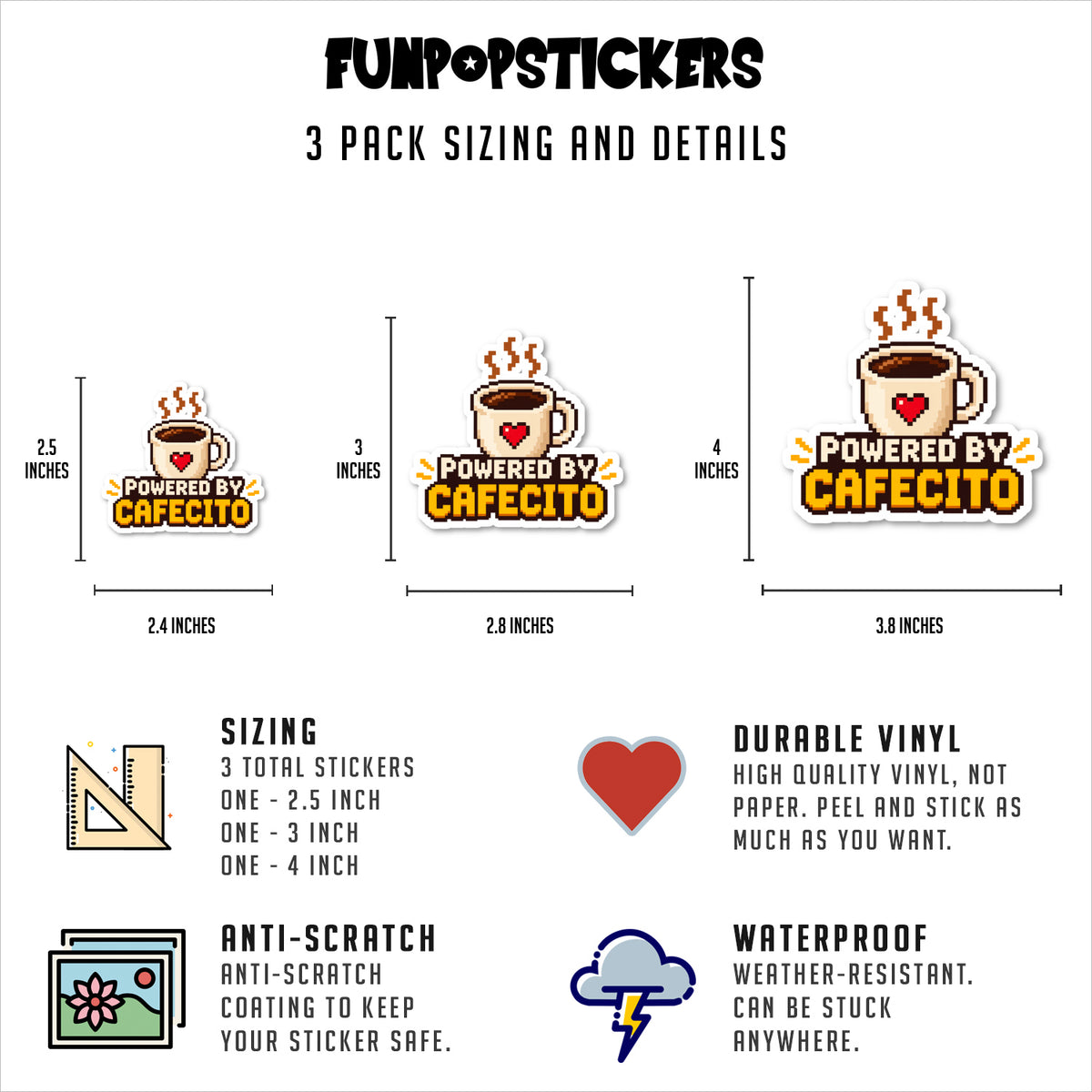 Powered By Cafecito Quote Vinyl Stickers