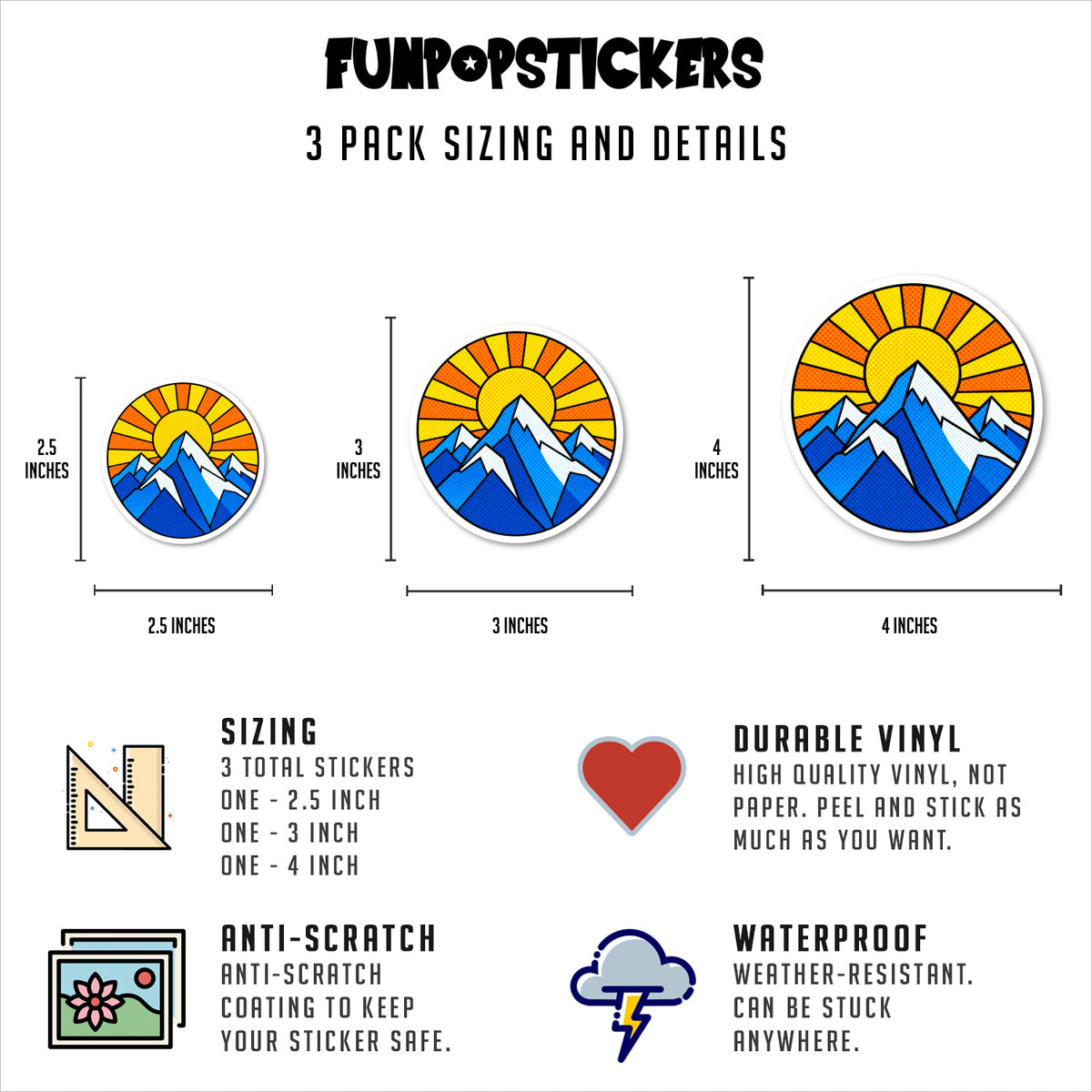 Geometric Mountain Sunrise Sticker Vinyl Stickers