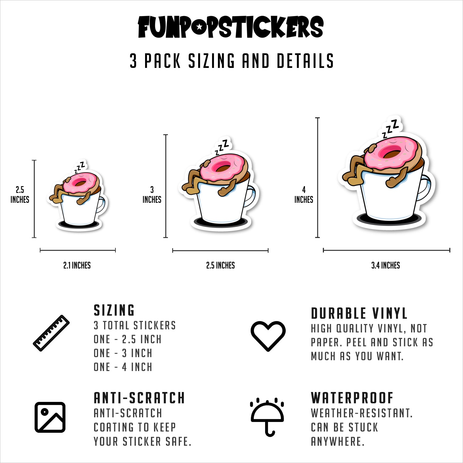 Donut Sleeping In Mug Vinyl Stickers