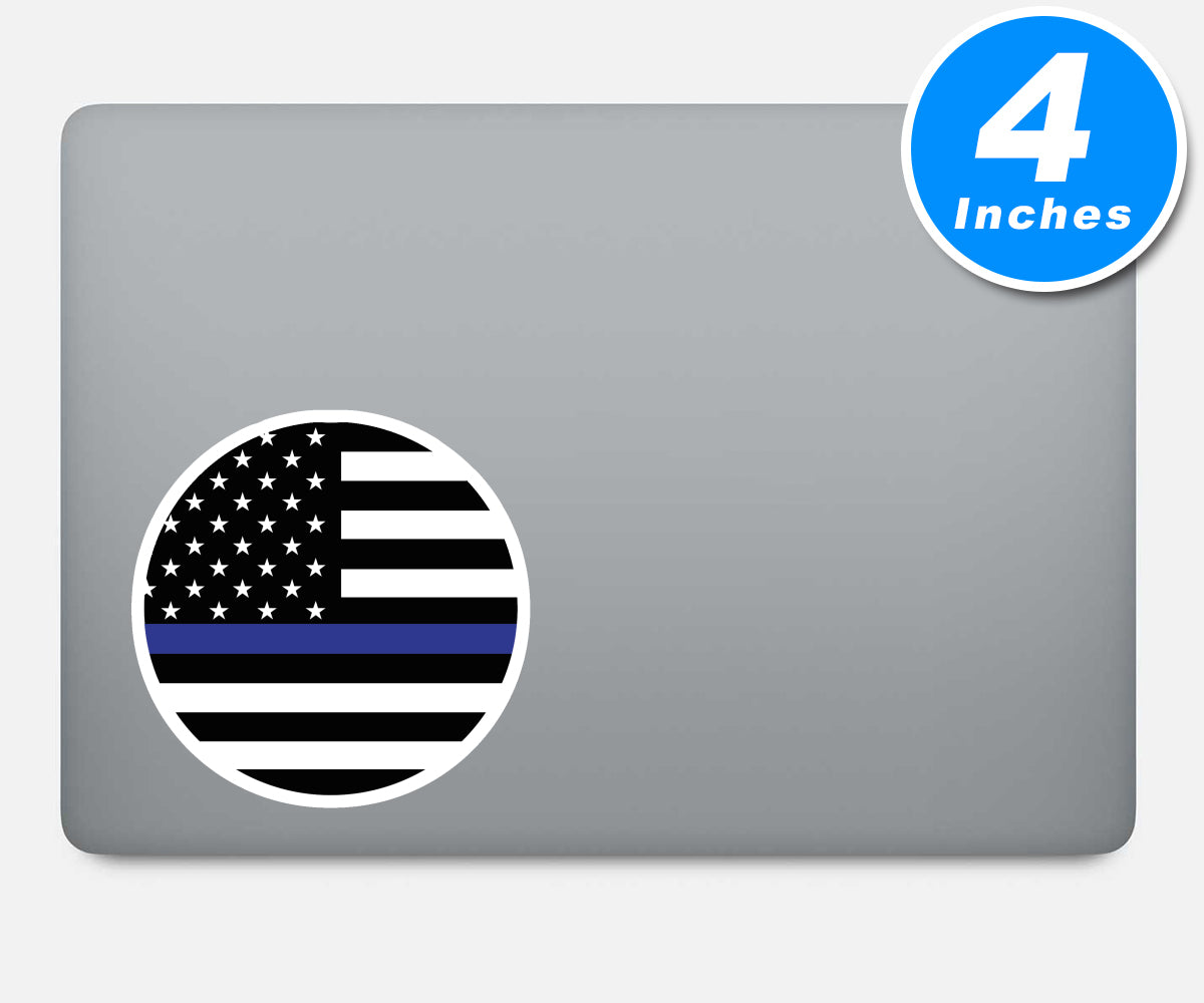 Thin Blue Line American Flag Round Vinyl Stickers