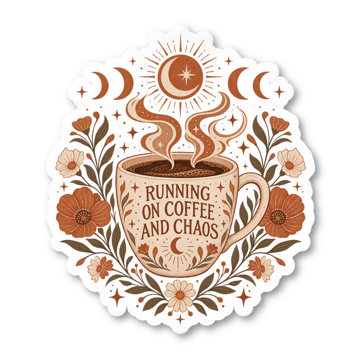 Running On Coffee And Chaos Quote Vinyl Sticker