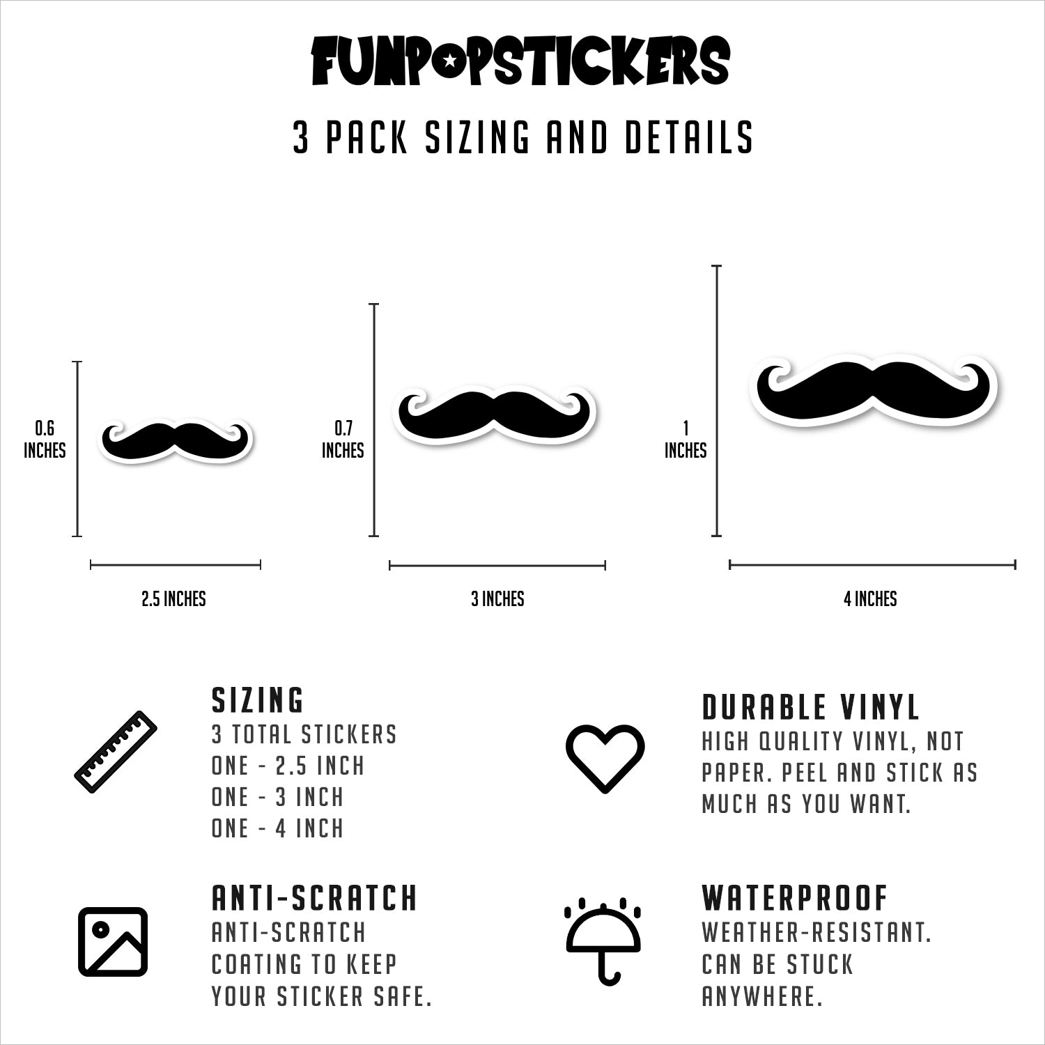 Mustache Fancy Curled Vintage Mustache Vinyl Stickers