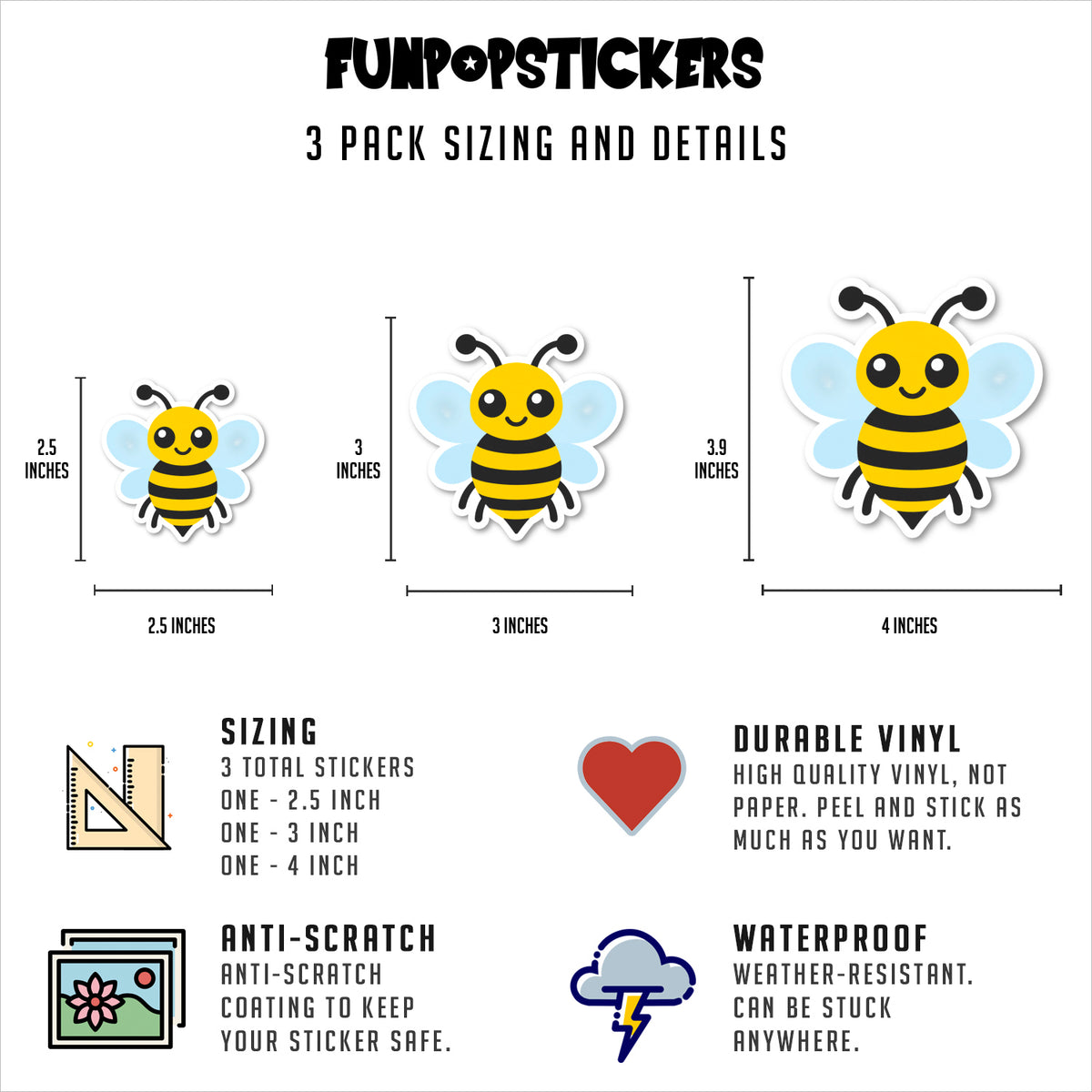 Bee Cartoon Vinyl Stickers