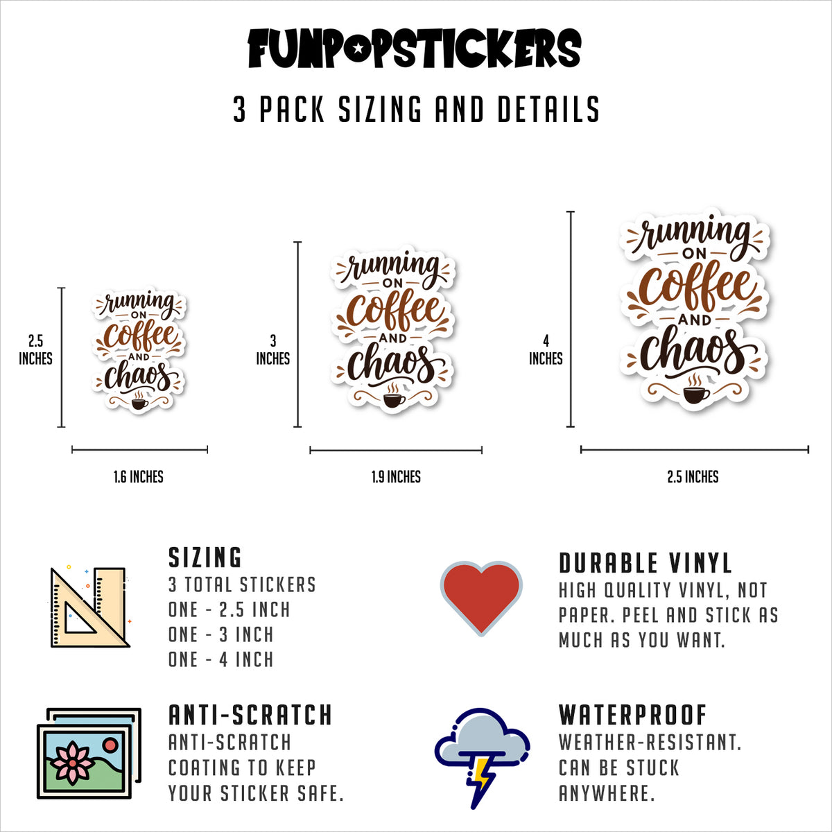 Running On Coffee And Chaos Quote Vinyl Stickers
