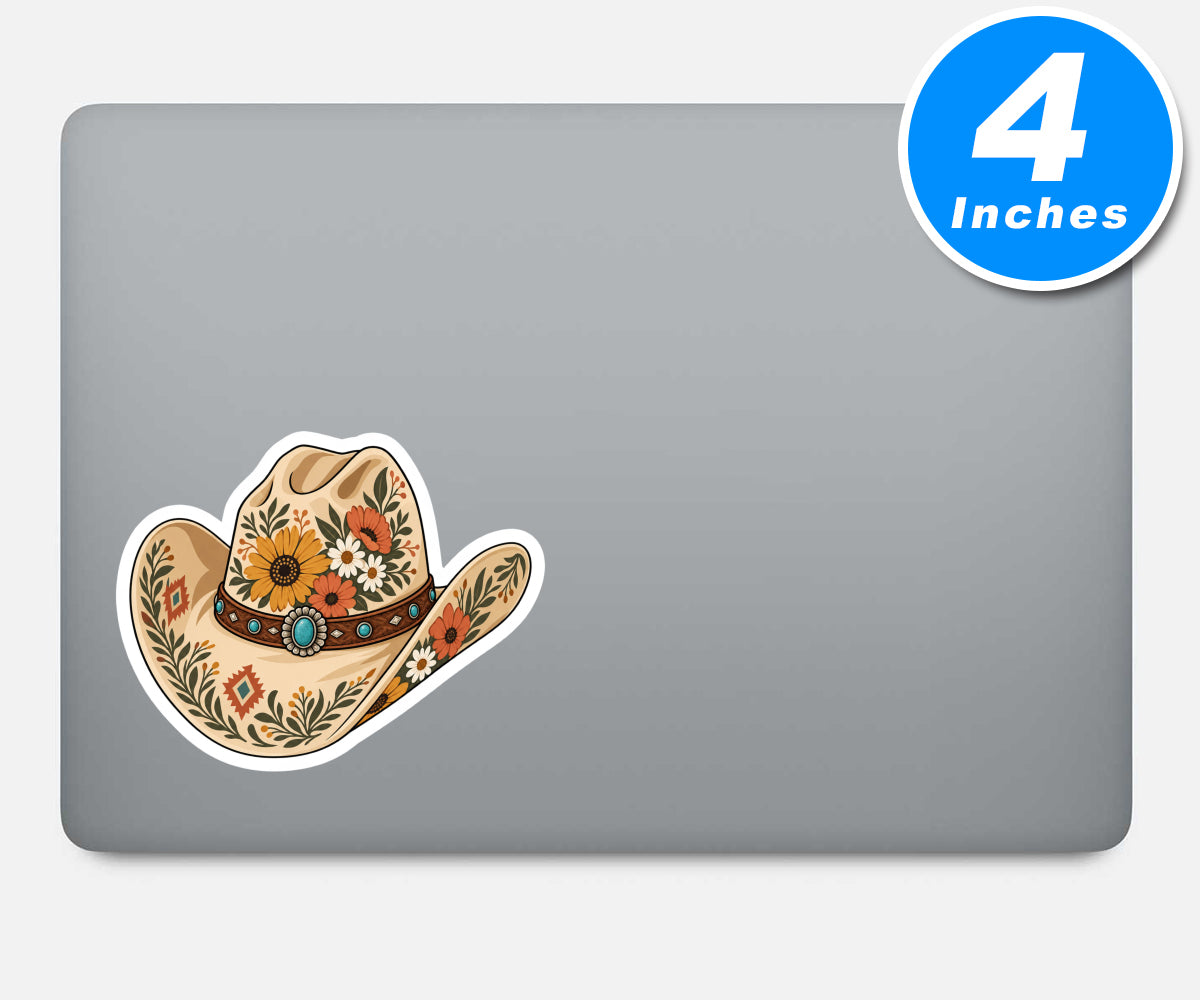 Boho Floral Cowboy Hat Sticker Vinyl Stickers