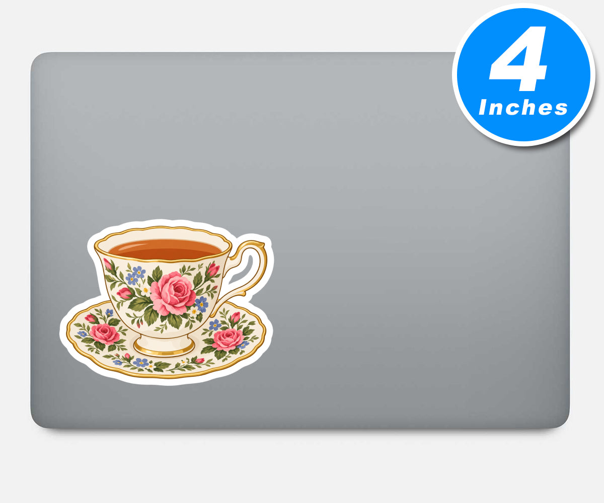 Vintage Floral Tea Cup Sticker Vinyl Stickers