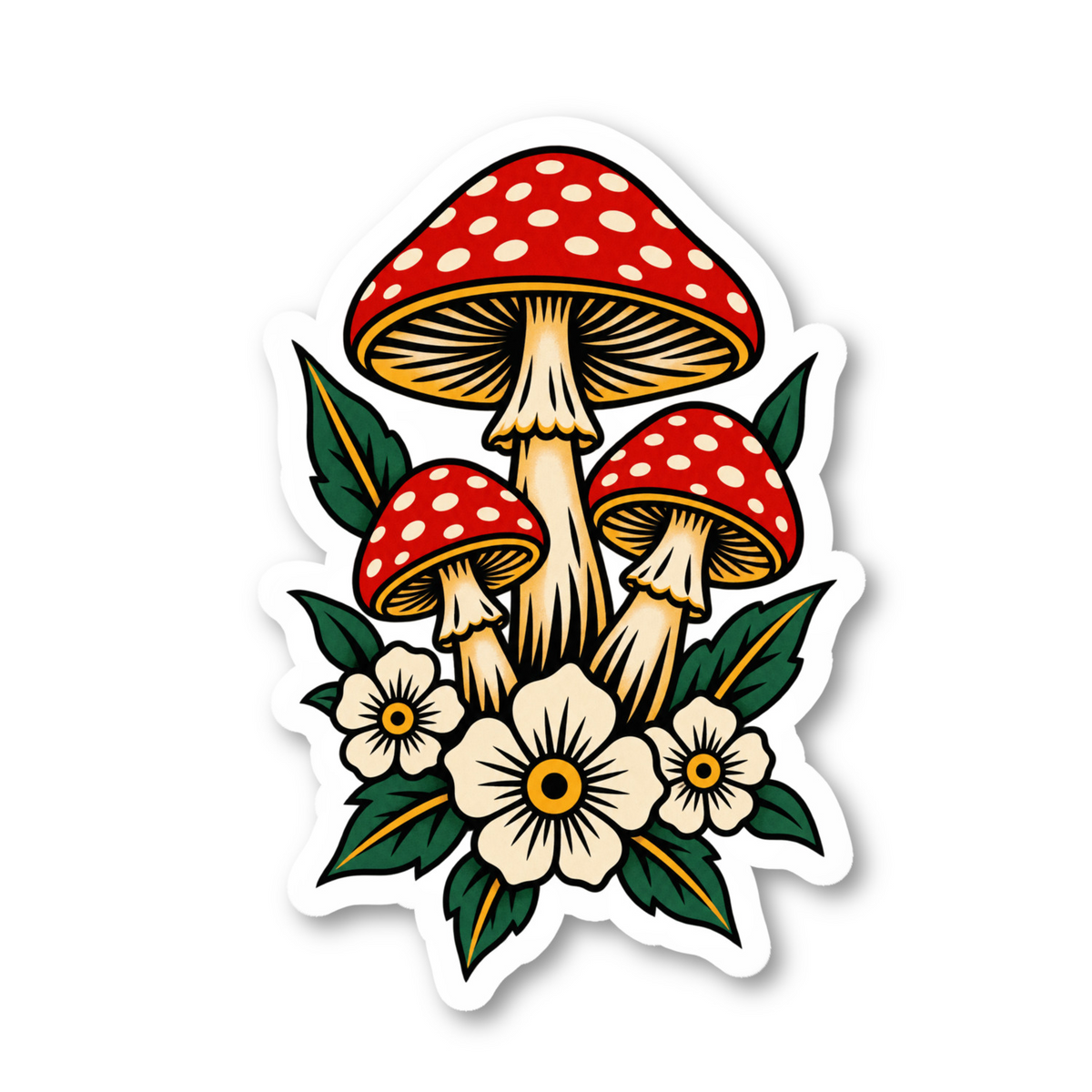 Mushrooms And Flowers Vinyl Sticker
