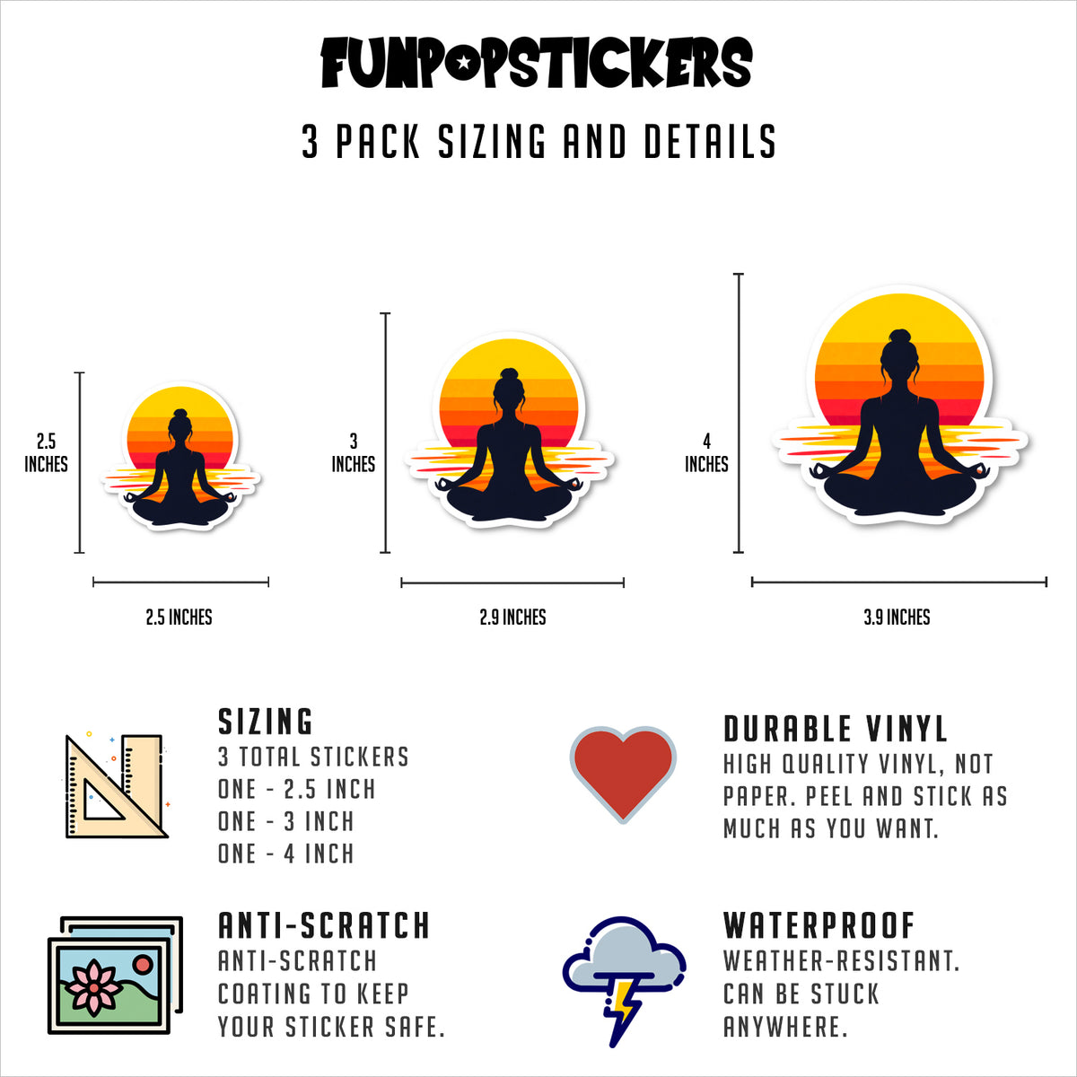 Yoga Meditation Sunset Sticker Vinyl Stickers