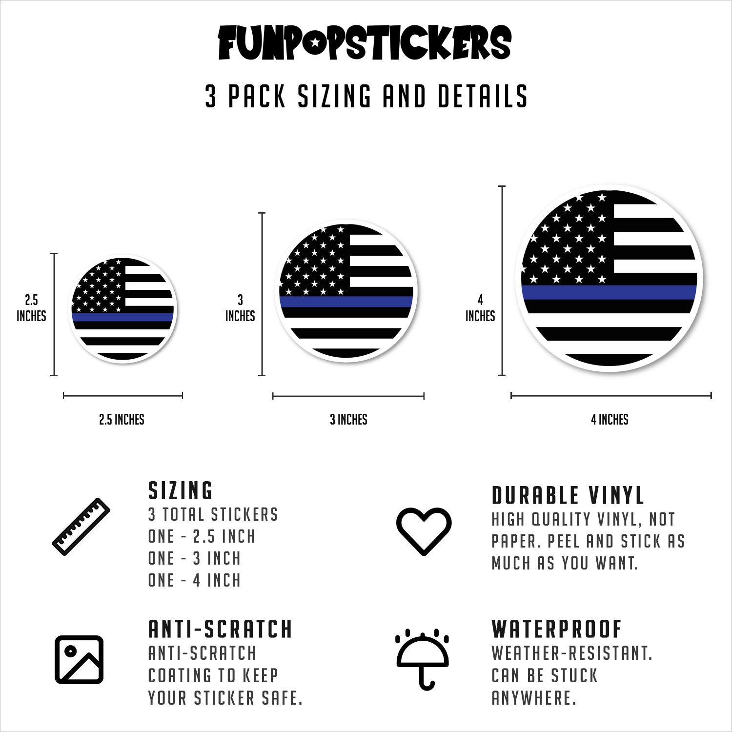 Thin Blue Line American Flag Round Vinyl Stickers