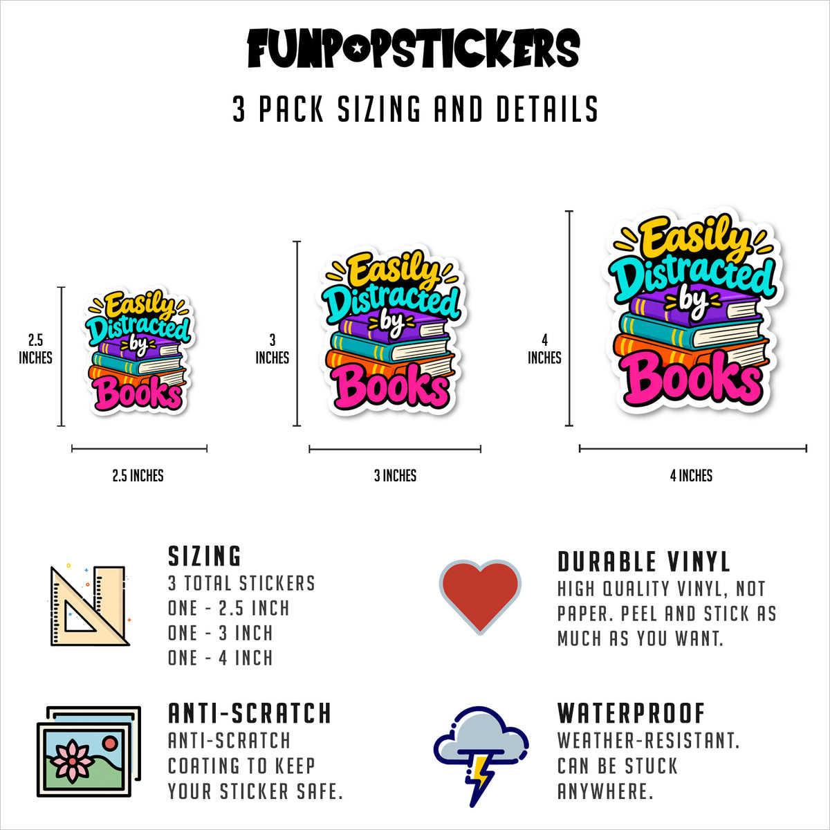 Easily Distracted By Books Quote Vinyl Stickers