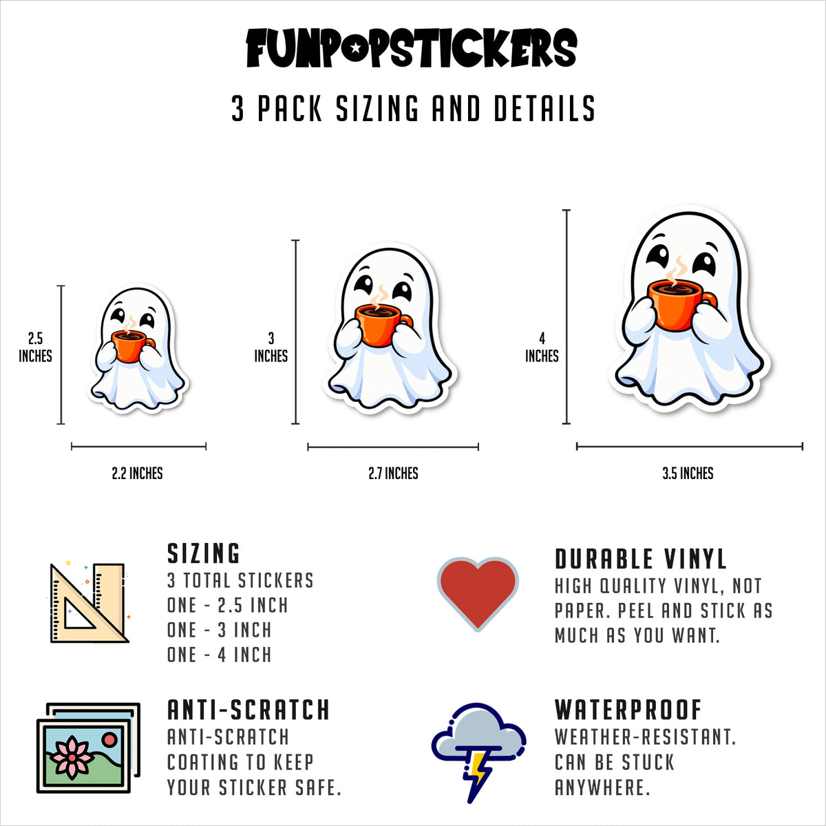 Cute Ghost Drinking Coffee Sticker Vinyl Stickers
