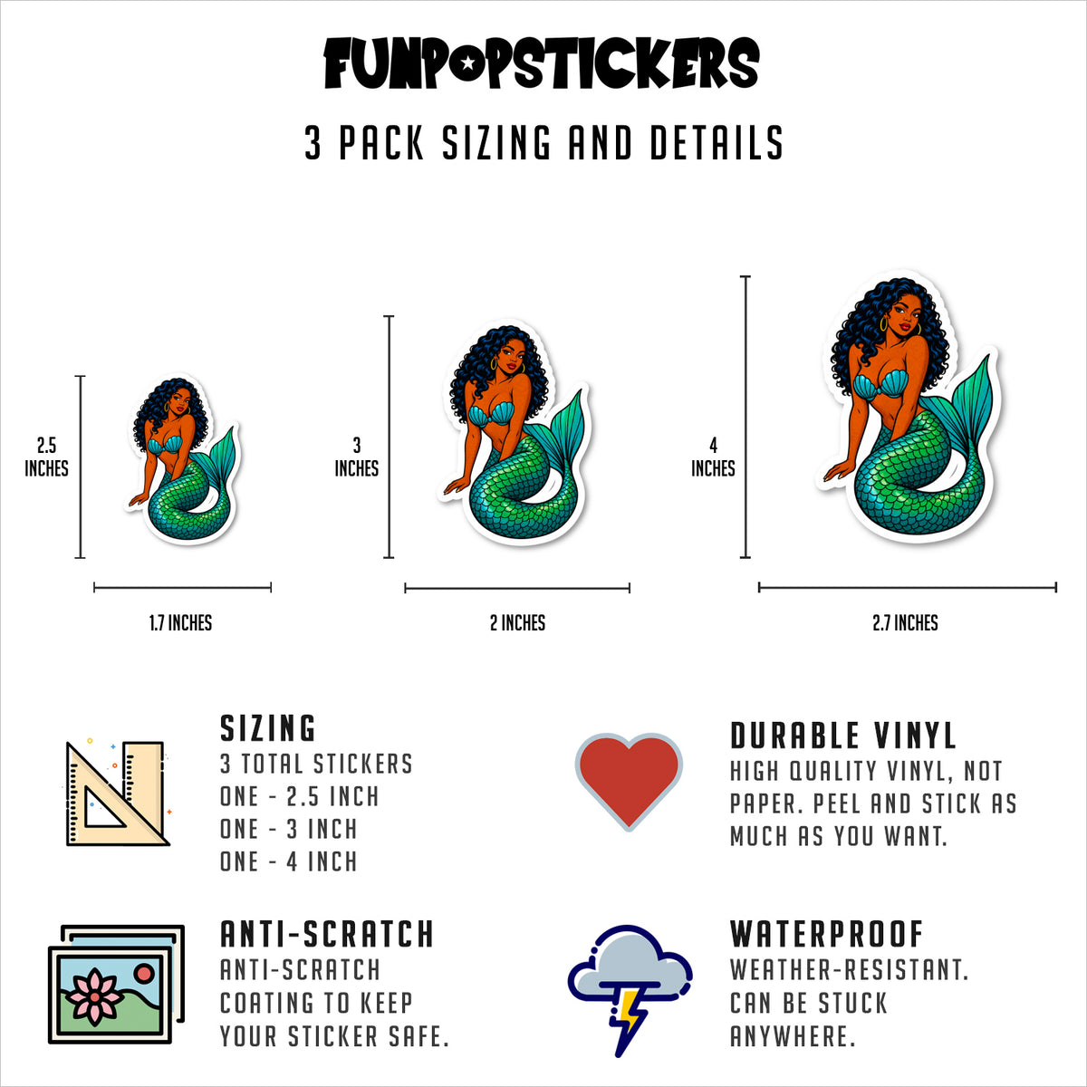 Black Mermaid Stickers Vinyl Stickers