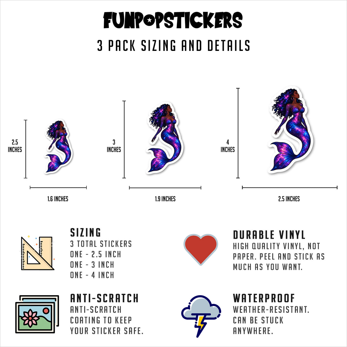 Black Mermaid Stickers Vinyl Stickers