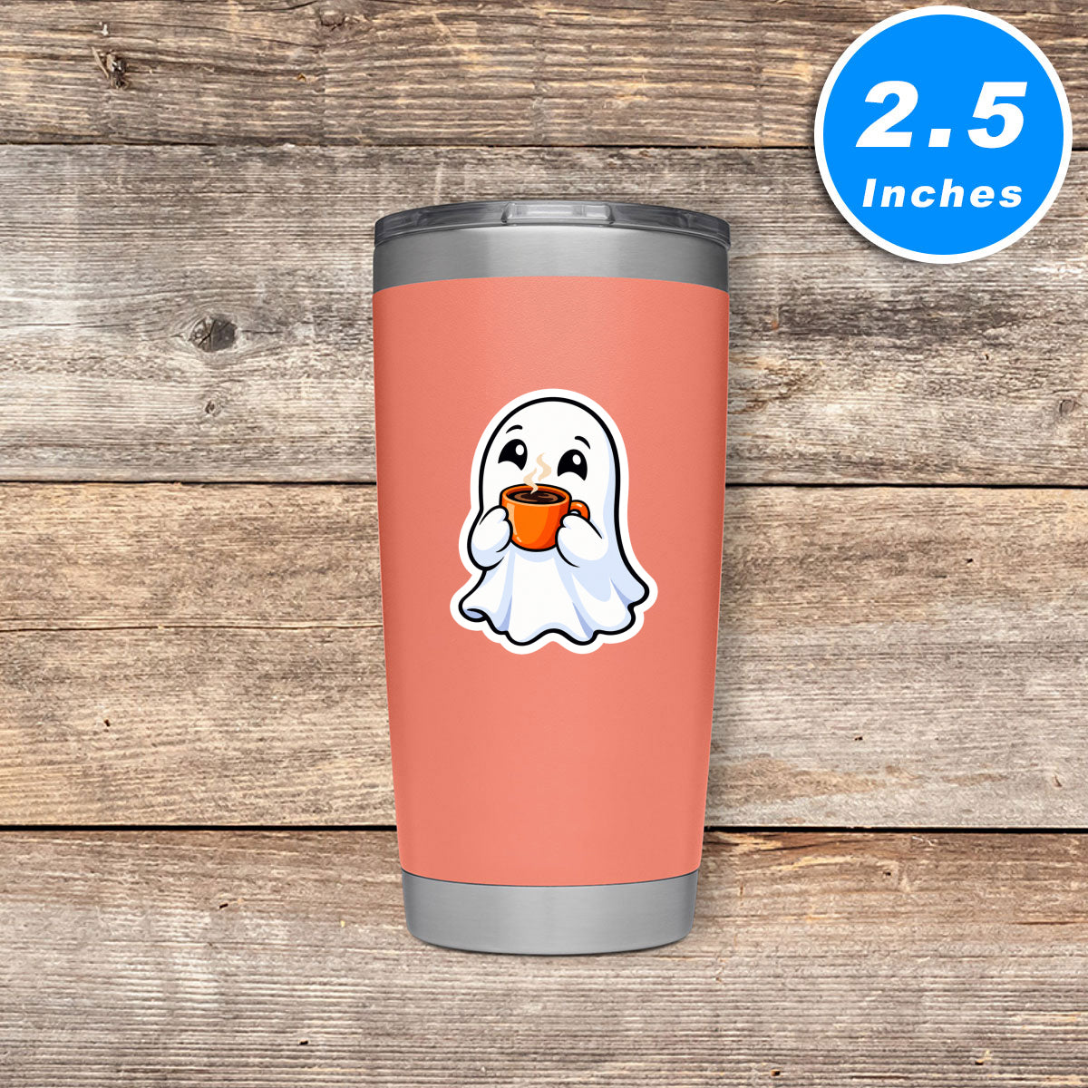 Cute Ghost Drinking Coffee Sticker Vinyl Stickers